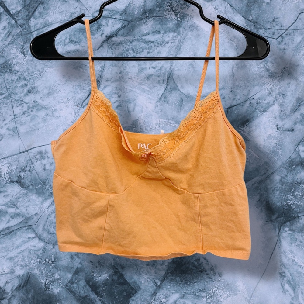 PAC‎ Cares Orange Lace Trim Cami Crop Top Size L